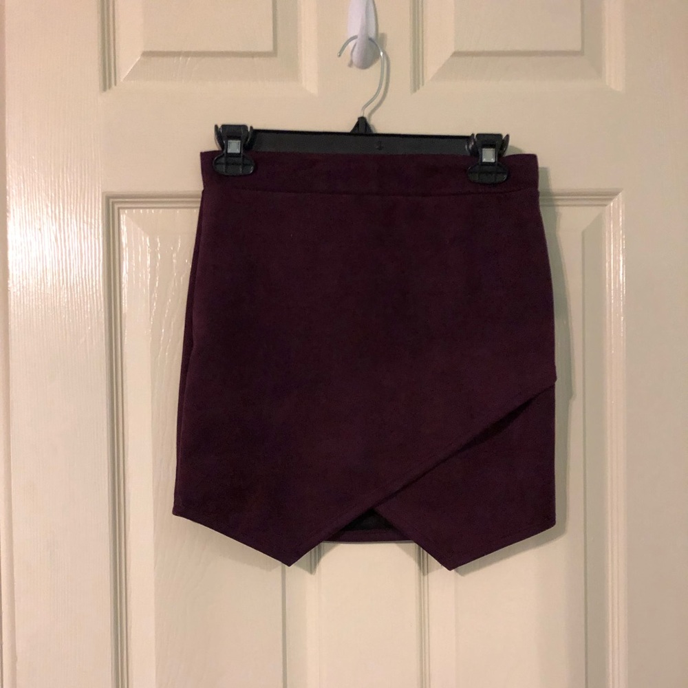 Maroon suede asymmetric skirt